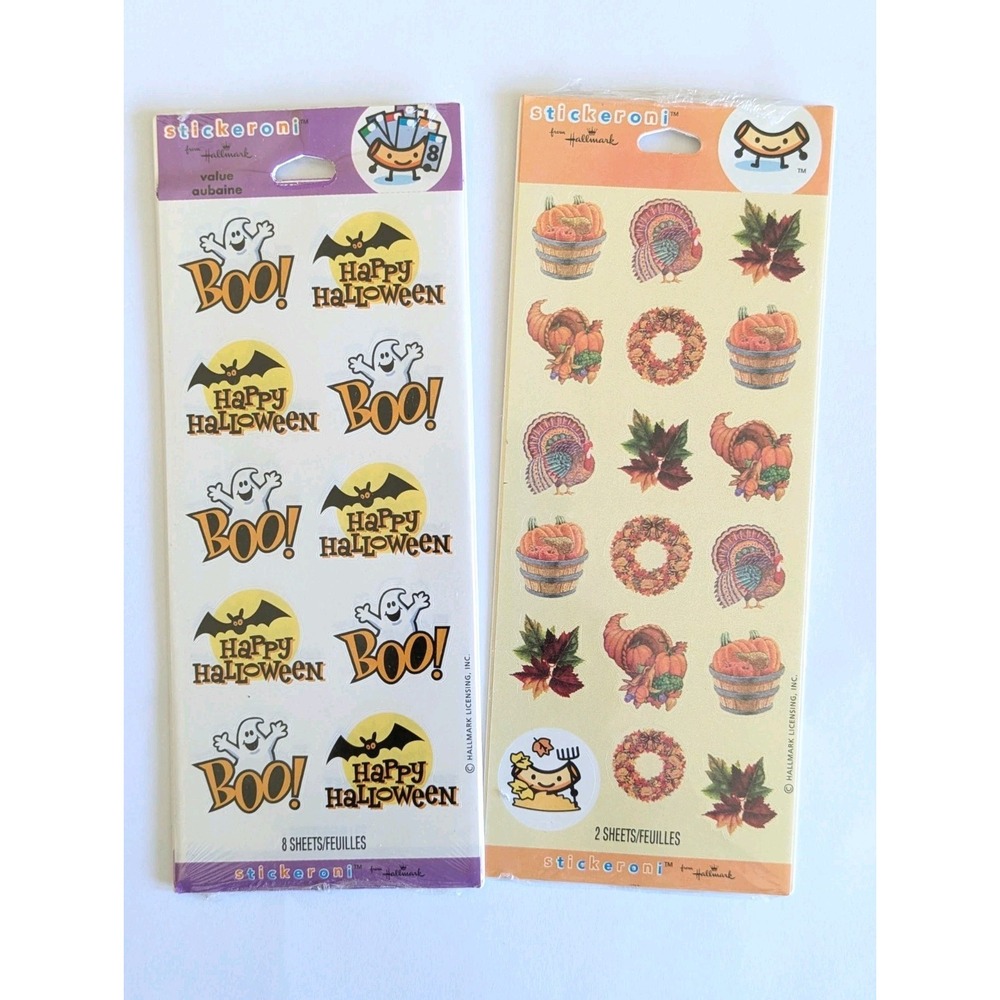 Vintage Hallmark Stickeroni 2 Packs Halloween & Thanksgiving Fall Sealed